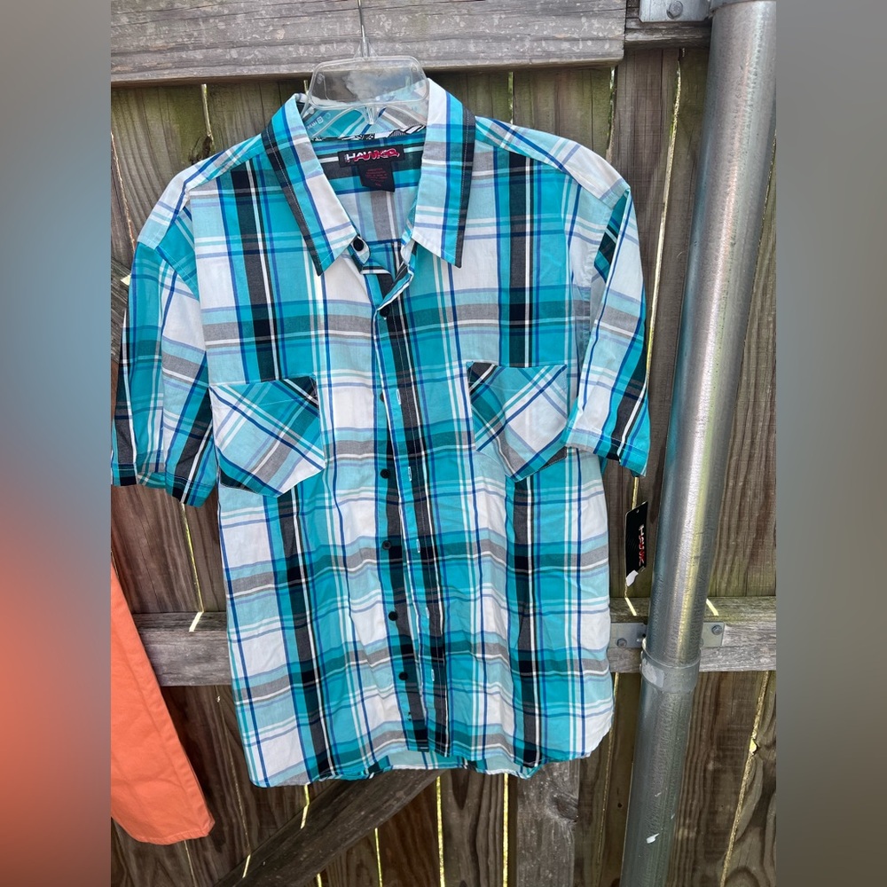👗Tony Hawk Teal and Black Plaid Shirt